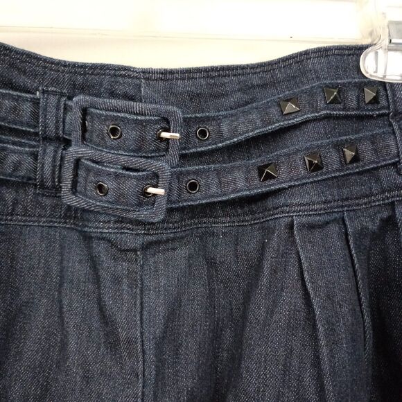 Vintage Candies Pleated Denim Mini Skirt. Sz 7 Studded Double Belt. Y2K side zip - Picture 2 of 10